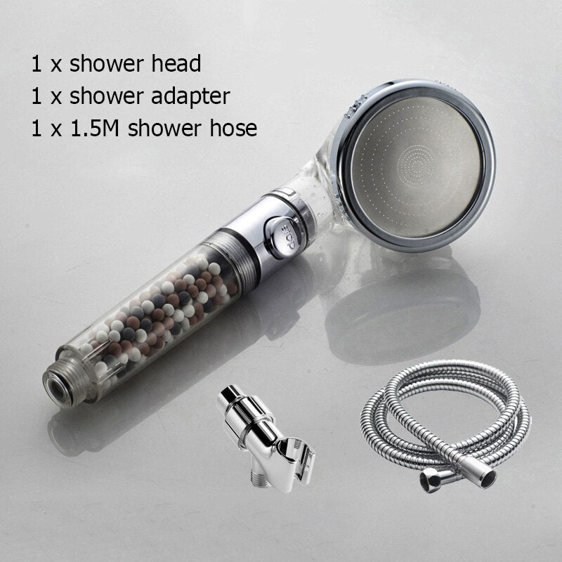 New Tourmaline balls Filter Shower Head Water saving 3 Modes adjustable SPA shower head on/off button high pressure shower