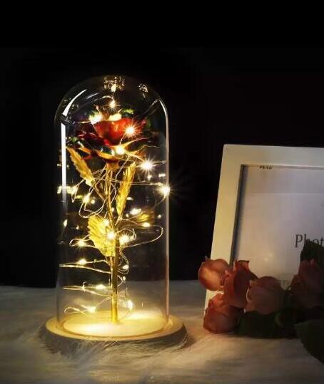 Beauty And Beast Rose In Flask Led Rose Flower Light Black Base Glass Dome Best For Mother's Day Valentines Day Gift