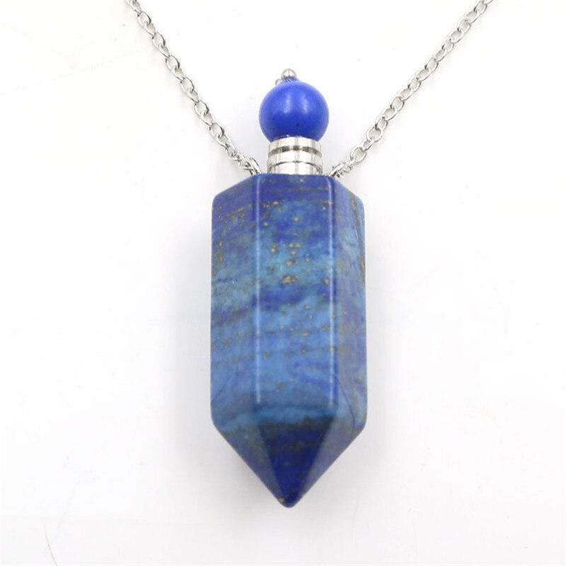 Natural Crystal Hexagonal Perfume Bottle Pendant Necklace  Fluorite Pendant Essential Oil Jar Chain Necklace