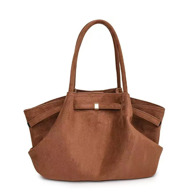 Suede tote bag for women in autumn and winter, high-end and niche design, large capacity commuting retro handbag