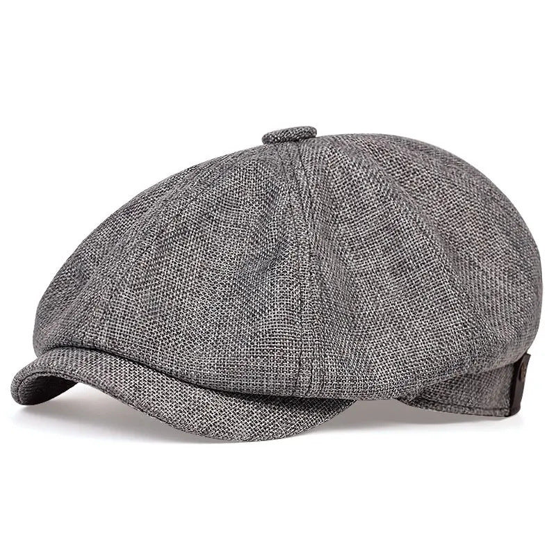 Octagonal hat men's spring and summer thin linen breathable duckbill hat men's retro beret painter hat