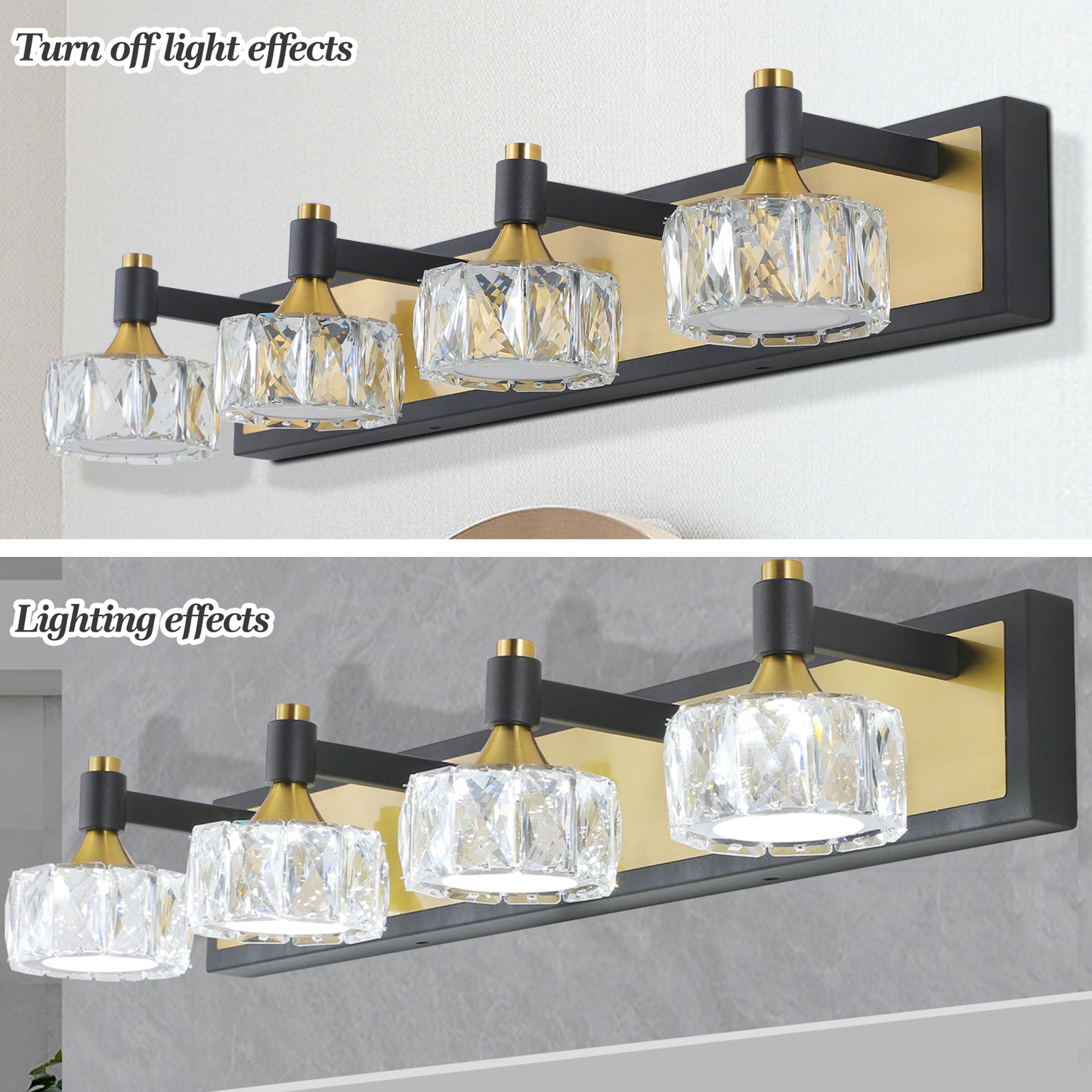 LED 4-Light Modern Crystal Bathroom Vanity Light Over Mirror Bath Wall Lighting  Fixtures