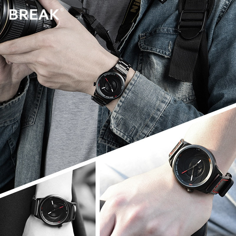 BREAK Photographer Series Unique Camera Style Stainless Strap Men Women Casual Sport Watches