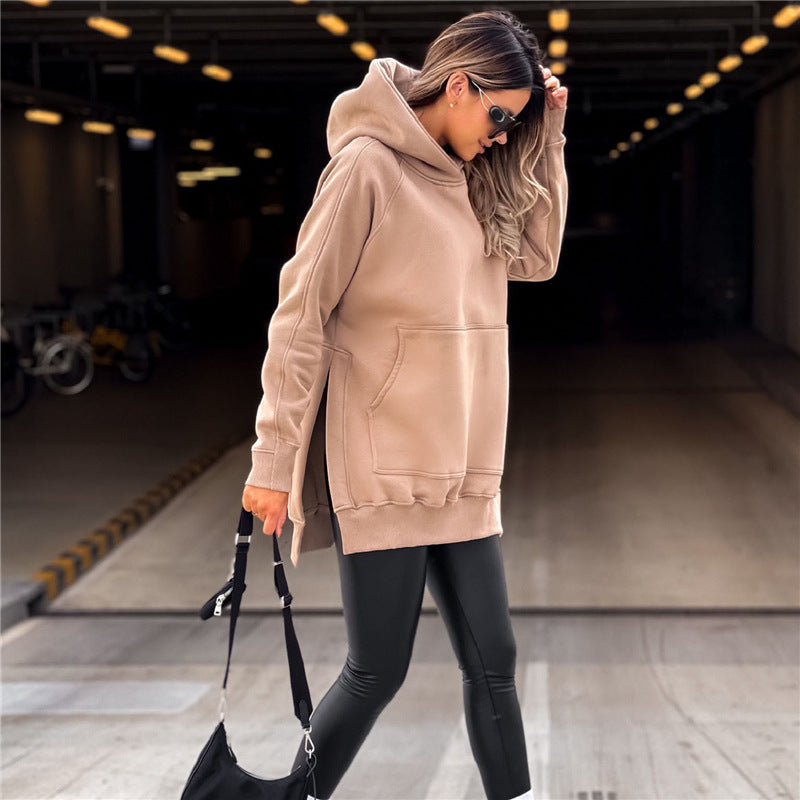 Pocket style slit pullover hoodie