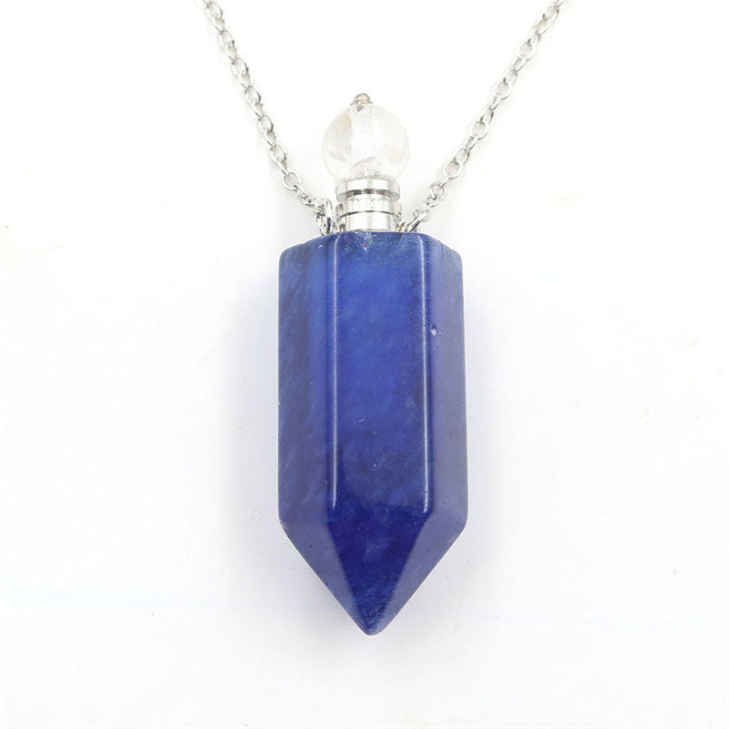 Natural Crystal Hexagonal Perfume Bottle Pendant Necklace  Fluorite Pendant Essential Oil Jar Chain Necklace