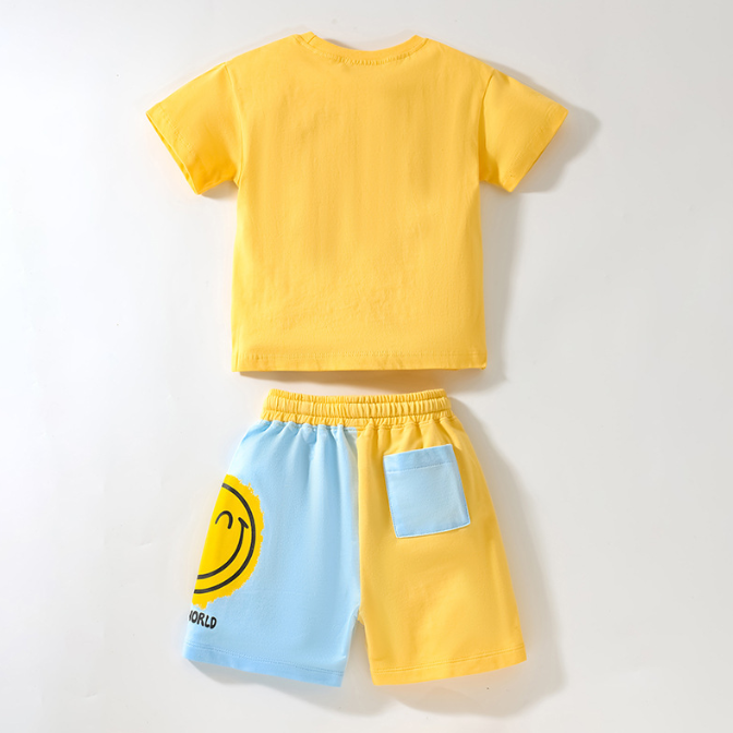 Children T shirt short sleeved color matching cotton children set