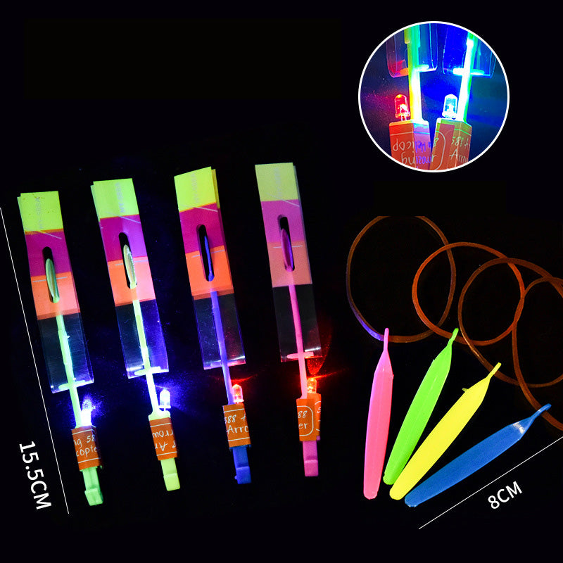 Children's Luminous Slingshot Flying Arrow Flash Flying Sword Catapult Rocket Flying Bamboo Dragonfly Square Night Market Stall Toy 10pcs