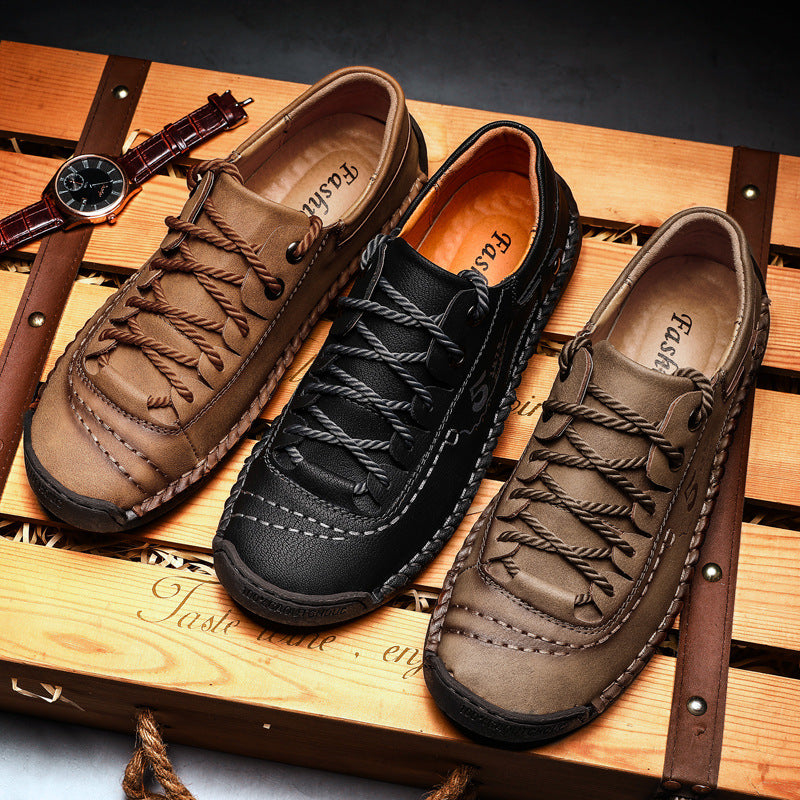 New casual men's shoes trend Korean version plus size men's shoes lace up fashion outdoor lazy shoes men's leather shoes men