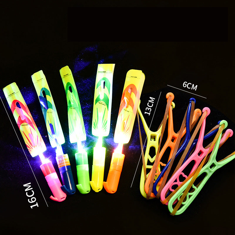 Children's Luminous Slingshot Flying Arrow Flash Flying Sword Catapult Rocket Flying Bamboo Dragonfly Square Night Market Stall Toy 10pcs