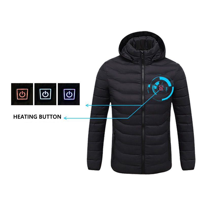 Men Winter Warm USB Heating Jackets Smart Thermostat Pure Color Hooded Heated Clothing Waterproof  Warm Jackets