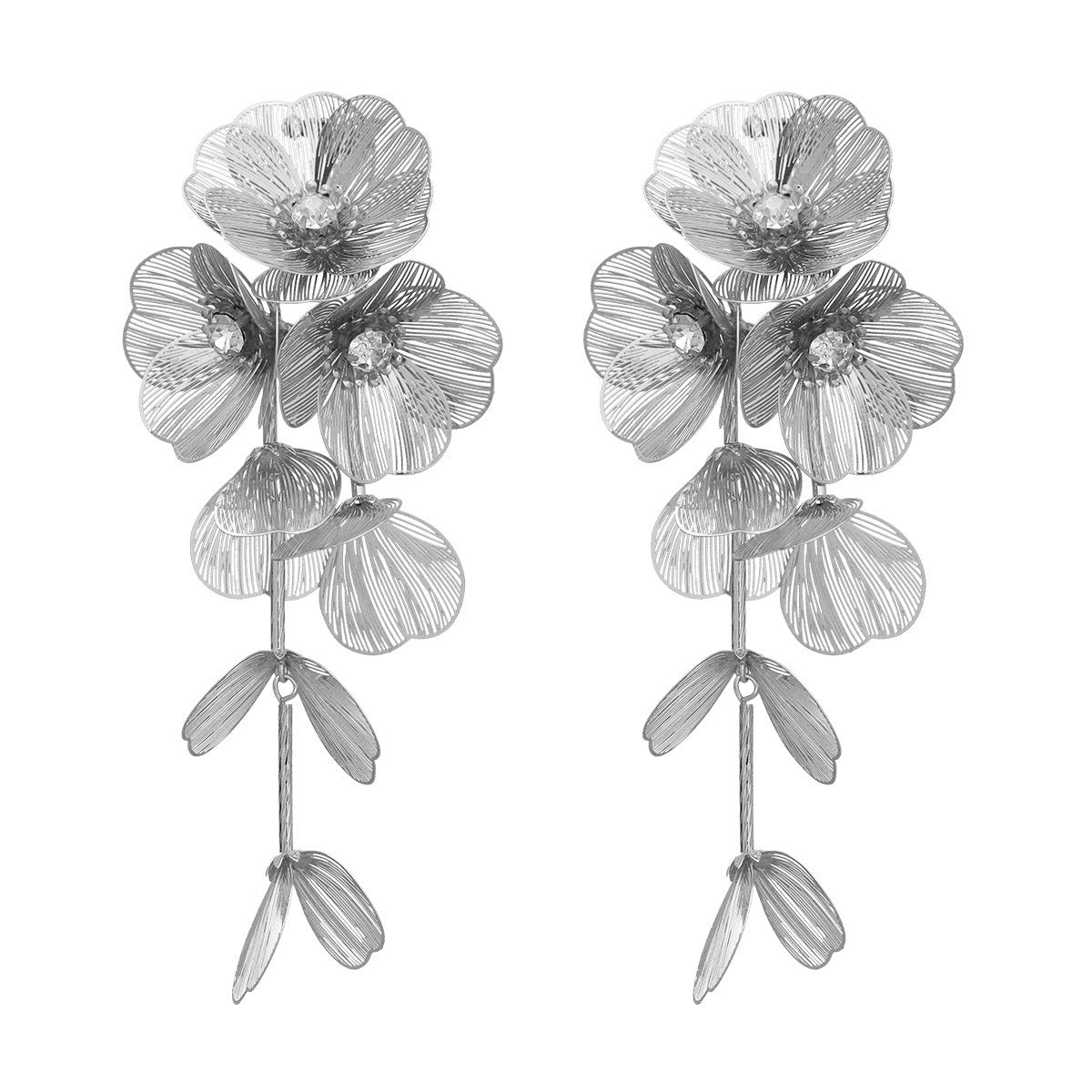 New Alloy Flower Earrings Exaggerate European and American Earrings Women's Multi layered Metal Flower Earrings Cross border Supply