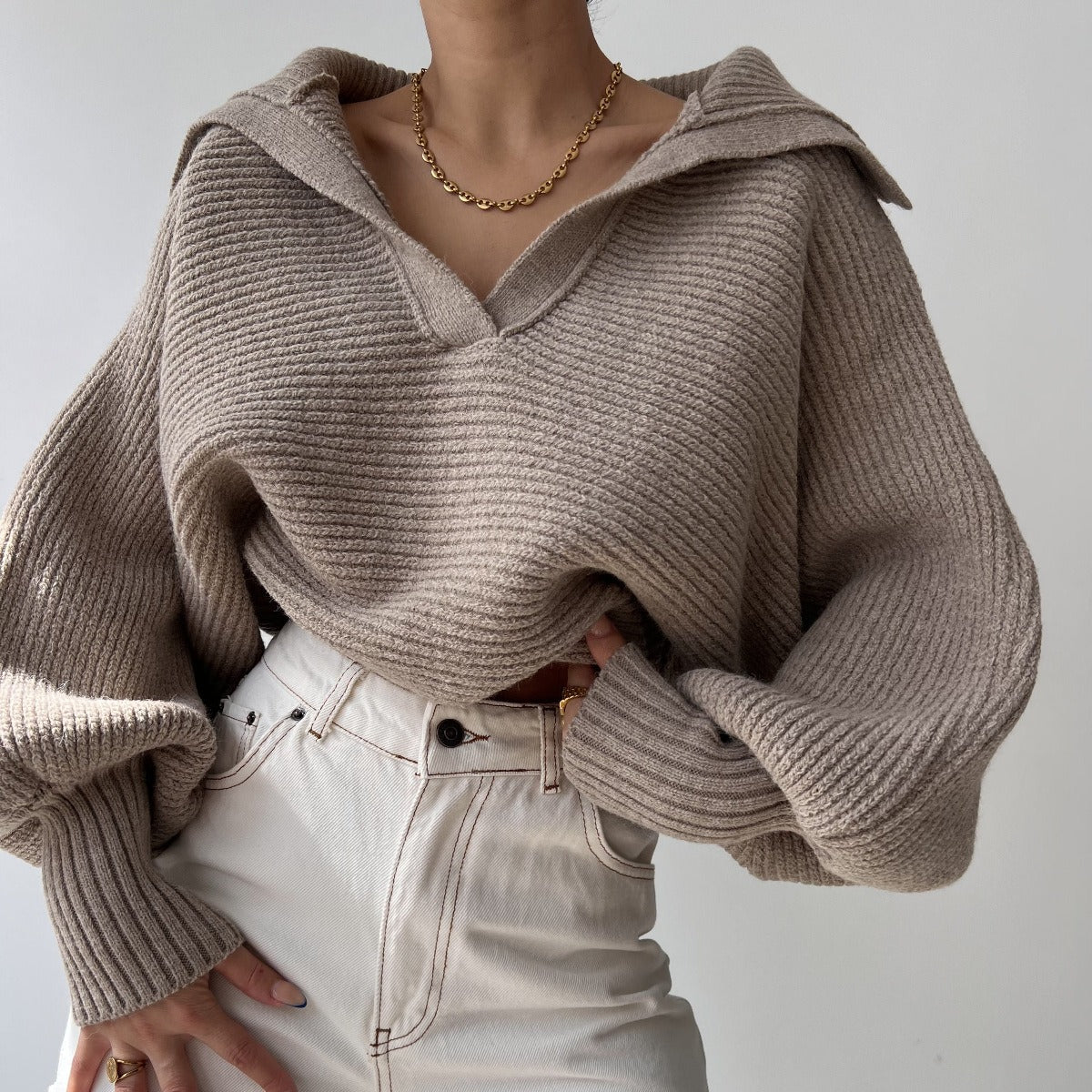 European and American Spring and Autumn New Product Knitted Sweater Knitted Sweater Collar Pullover Women's Top