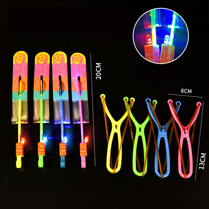 Children's Luminous Slingshot Flying Arrow Flash Flying Sword Catapult Rocket Flying Bamboo Dragonfly Square Night Market Stall Toy 10pcs