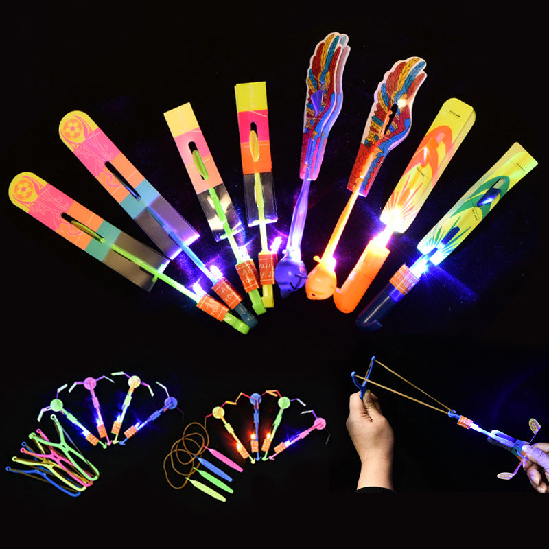 Children's Luminous Slingshot Flying Arrow Flash Flying Sword Catapult Rocket Flying Bamboo Dragonfly Square Night Market Stall Toy 10pcs