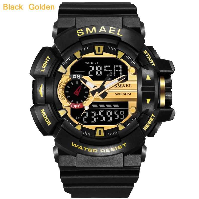 SMAEL 1436 Men Sports Watch Military Watches LED Quartz Dual Display Waterproof Outdoor Sport Men's Wristwatches Relogio Masculino