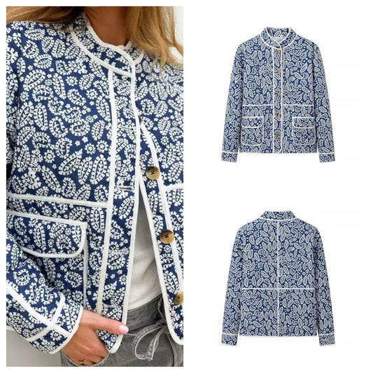 Autumn New Women's Printed Loose Fashion Top Cotton Jacket for Women