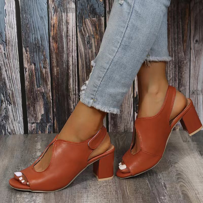 Chunky High Heels Fish Mouth Summer New Large Size High Heel Hollow Fashion Sandals