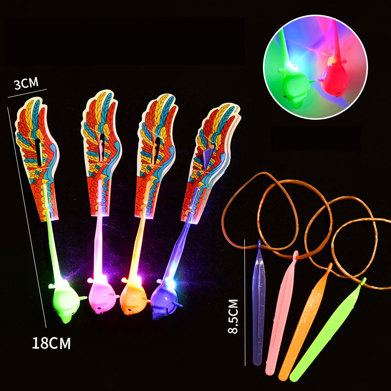Children's Luminous Slingshot Flying Arrow Flash Flying Sword Catapult Rocket Flying Bamboo Dragonfly Square Night Market Stall Toy 10pcs