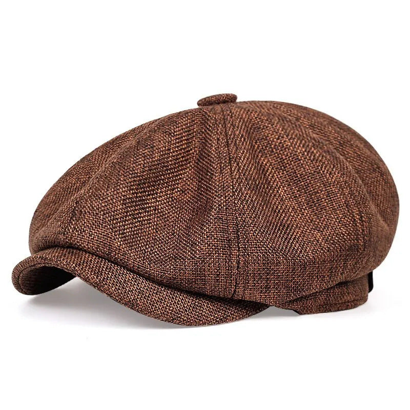 Octagonal hat men's spring and summer thin linen breathable duckbill hat men's retro beret painter hat