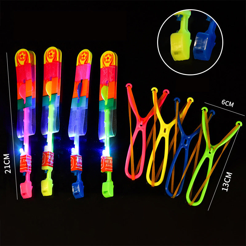Children's Luminous Slingshot Flying Arrow Flash Flying Sword Catapult Rocket Flying Bamboo Dragonfly Square Night Market Stall Toy 10pcs