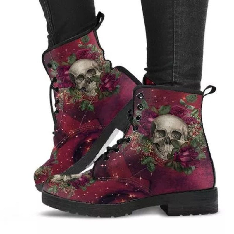 European and American plus leather Martin boots women's Gothic printed British boots Wish workwear combat boots