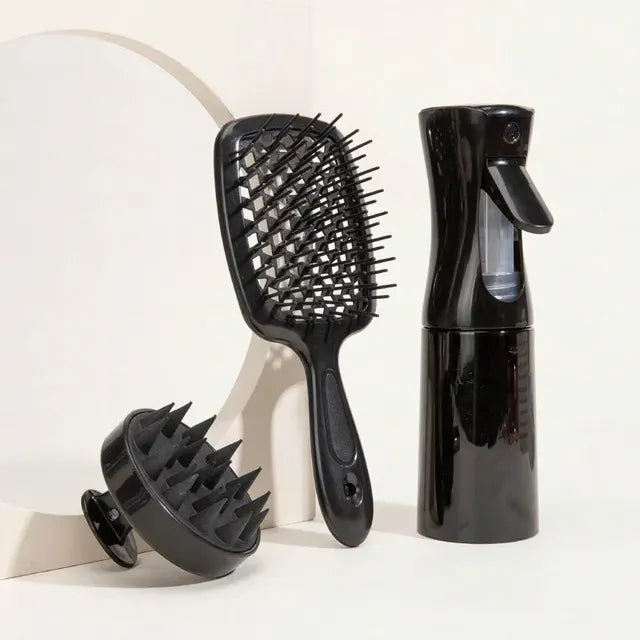 Hollow Comb Set With Spray Bottle 200ml Hair Care Product Set Silicone Shampoo Head Scalp Massage Brush