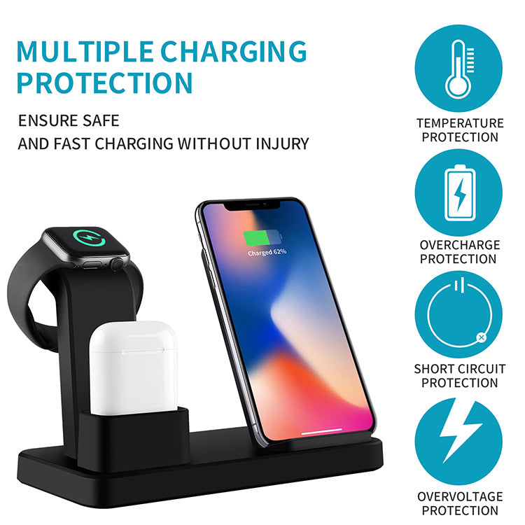 Three in one wireless charger suitable for iPhone earphones watches desktop storage stand 10W wireless fast charger