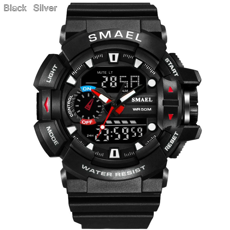 SMAEL 1436 Men Sports Watch Military Watches LED Quartz Dual Display Waterproof Outdoor Sport Men's Wristwatches Relogio Masculino