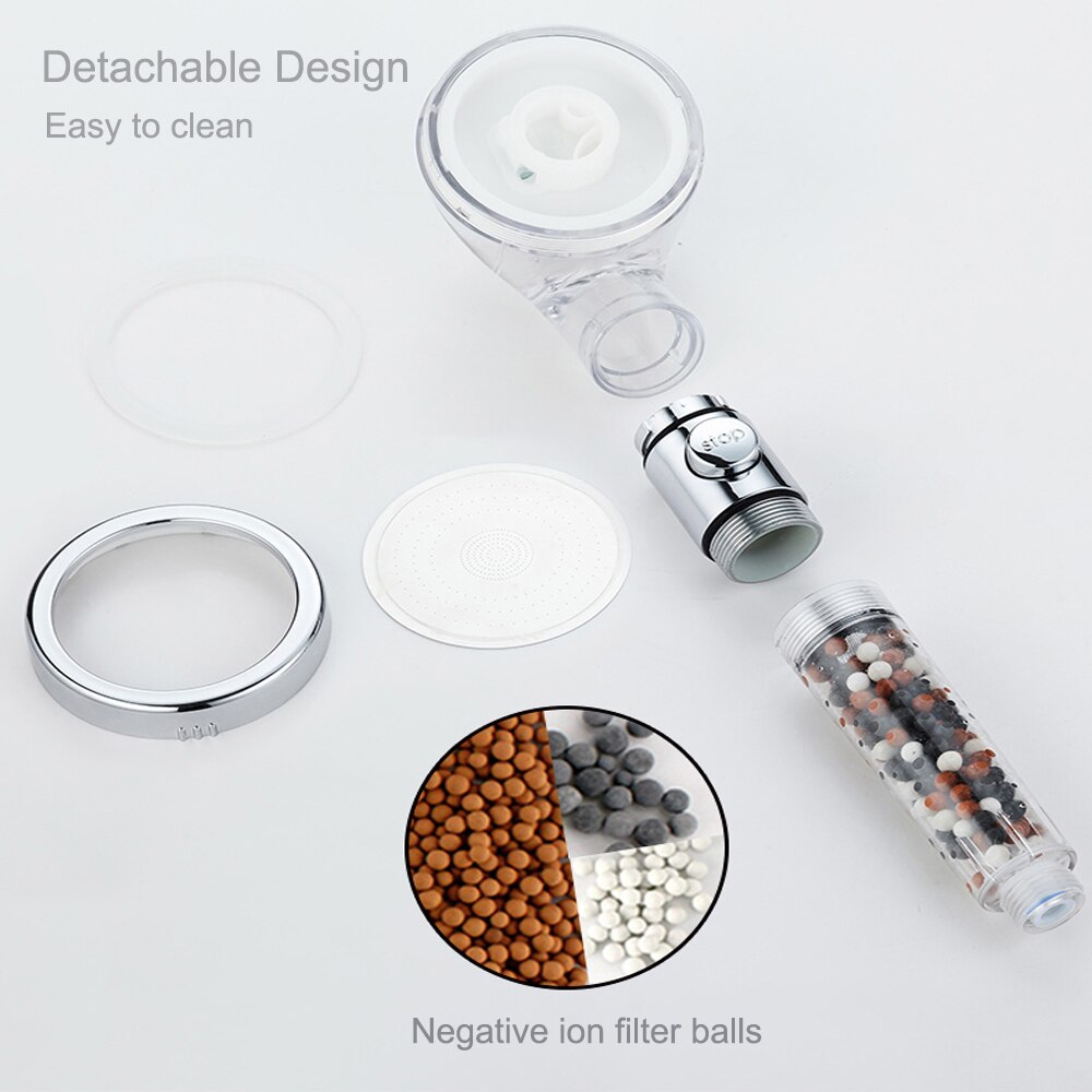 New Tourmaline balls Filter Shower Head Water saving 3 Modes adjustable SPA shower head on/off button high pressure shower