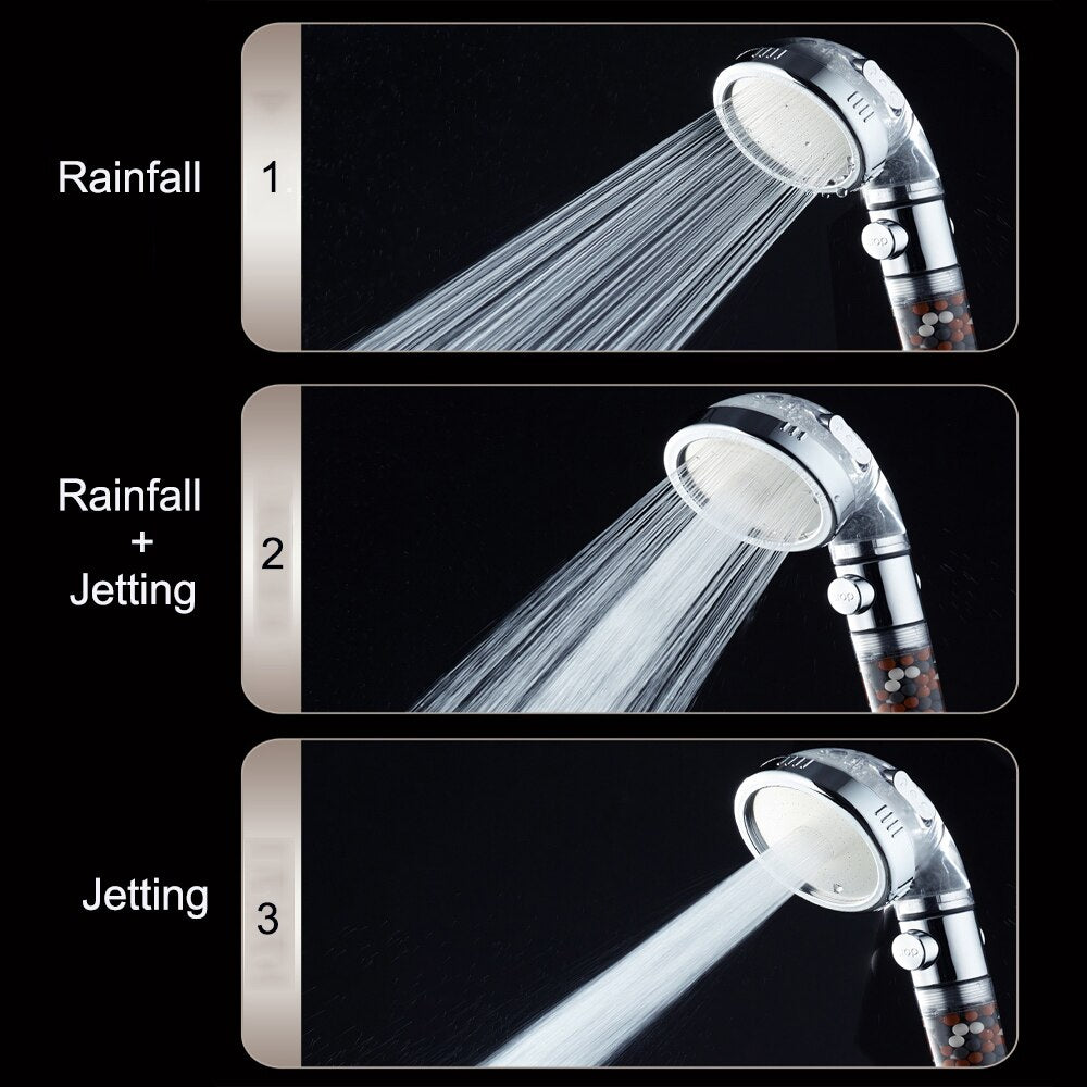 New Tourmaline balls Filter Shower Head Water saving 3 Modes adjustable SPA shower head on/off button high pressure shower