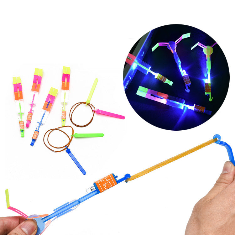 Children's Luminous Slingshot Flying Arrow Flash Flying Sword Catapult Rocket Flying Bamboo Dragonfly Square Night Market Stall Toy 10pcs