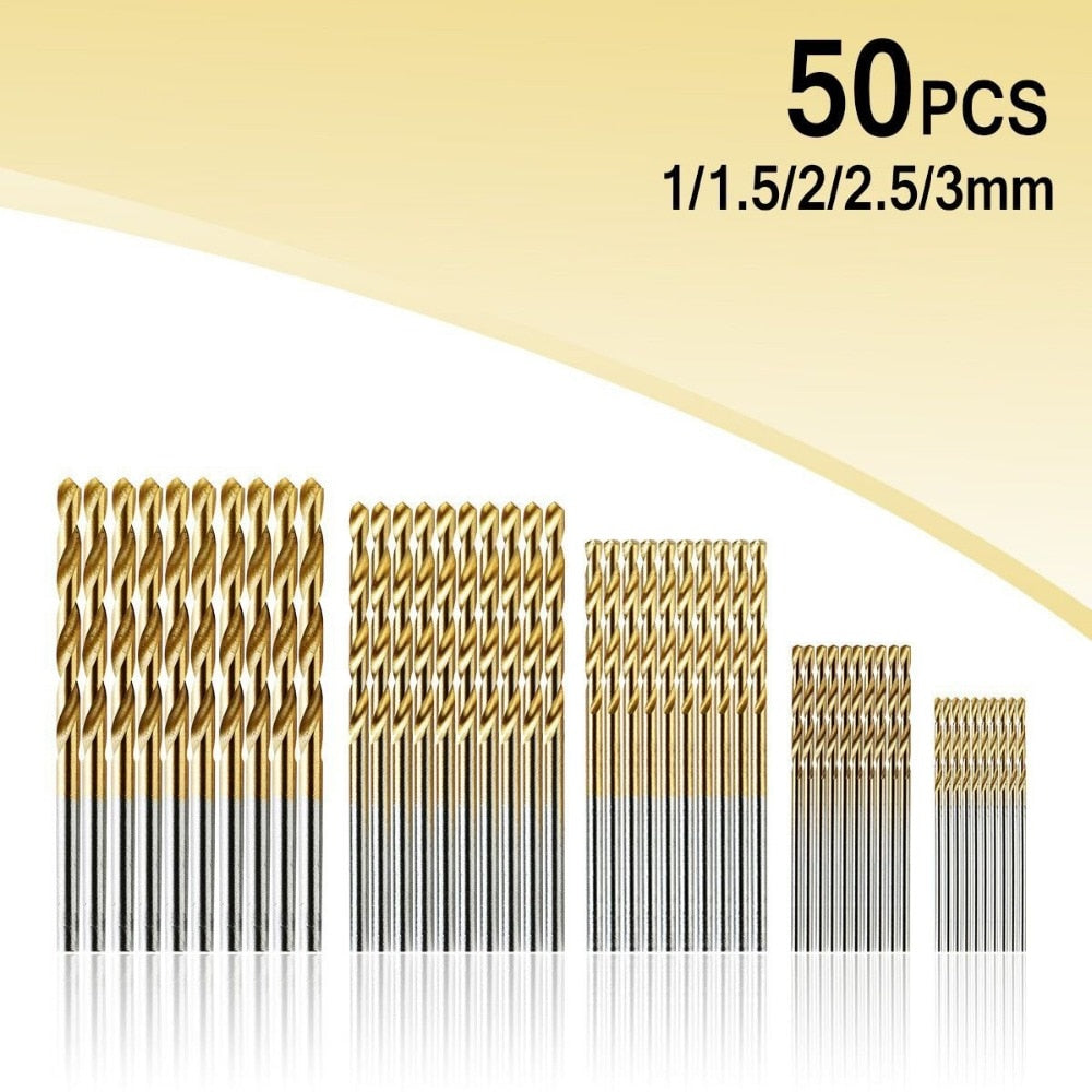 50Pcs Titanium Coated Drill Bits HSS High Speed Steel Drill Bits Set Tool High Quality Power Tools 1/1.5/2/2.5/3mm