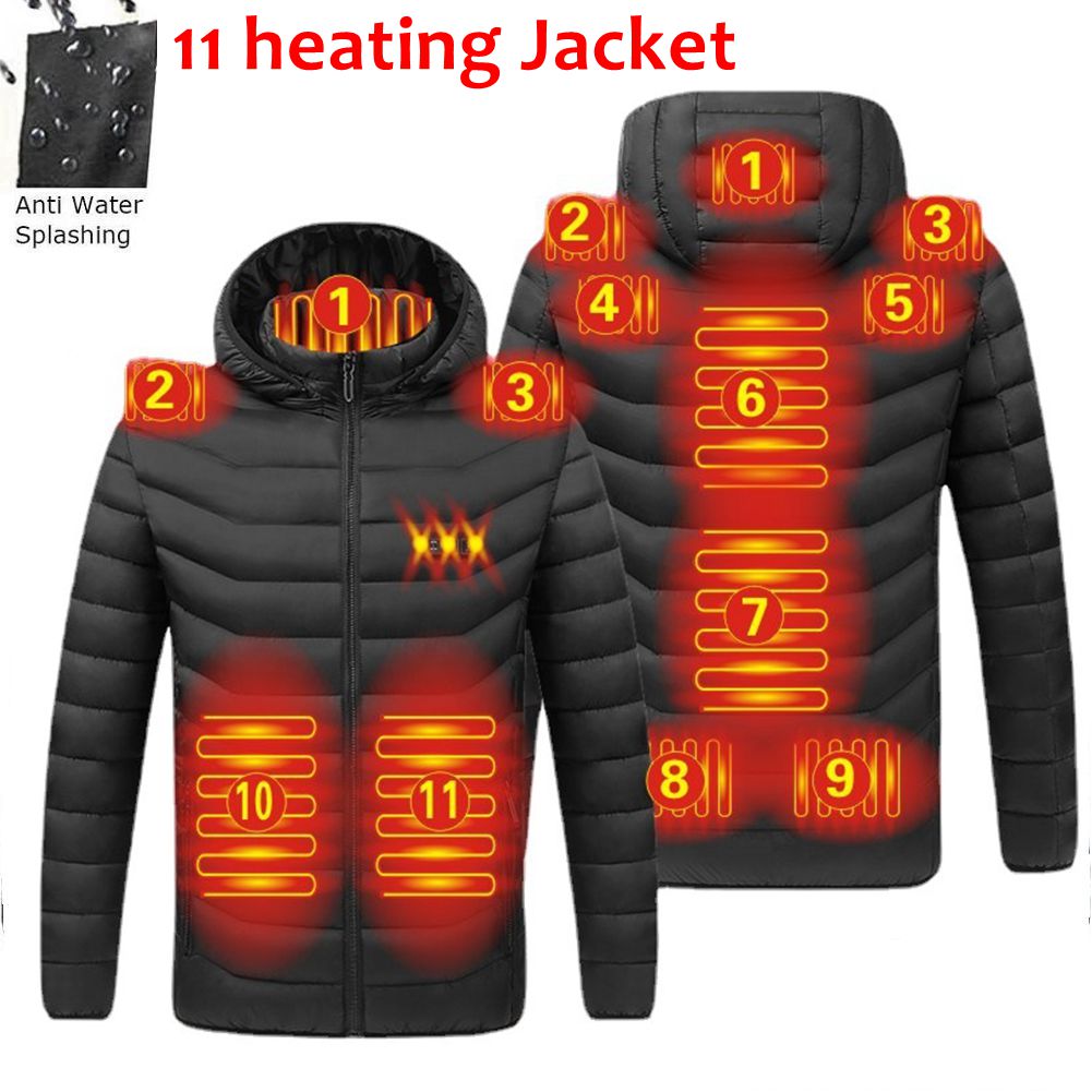 Men Winter Warm USB Heating Jackets Smart Thermostat Pure Color Hooded Heated Clothing Waterproof  Warm Jackets