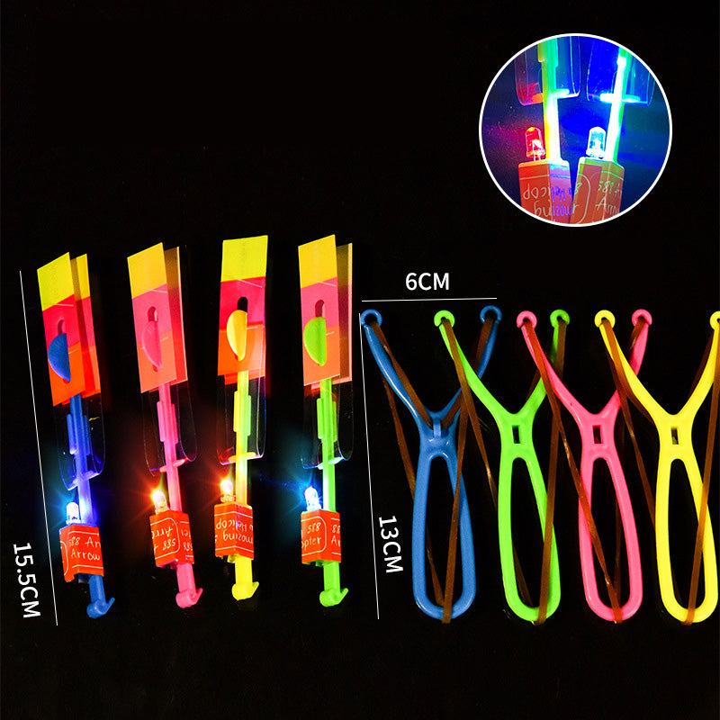 Children's Luminous Slingshot Flying Arrow Flash Flying Sword Catapult Rocket Flying Bamboo Dragonfly Square Night Market Stall Toy 10pcs
