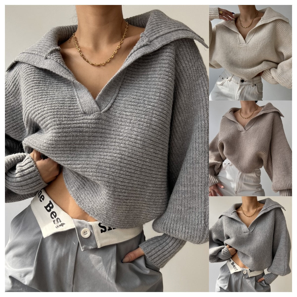 European and American Spring and Autumn New Product Knitted Sweater Knitted Sweater Collar Pullover Women's Top