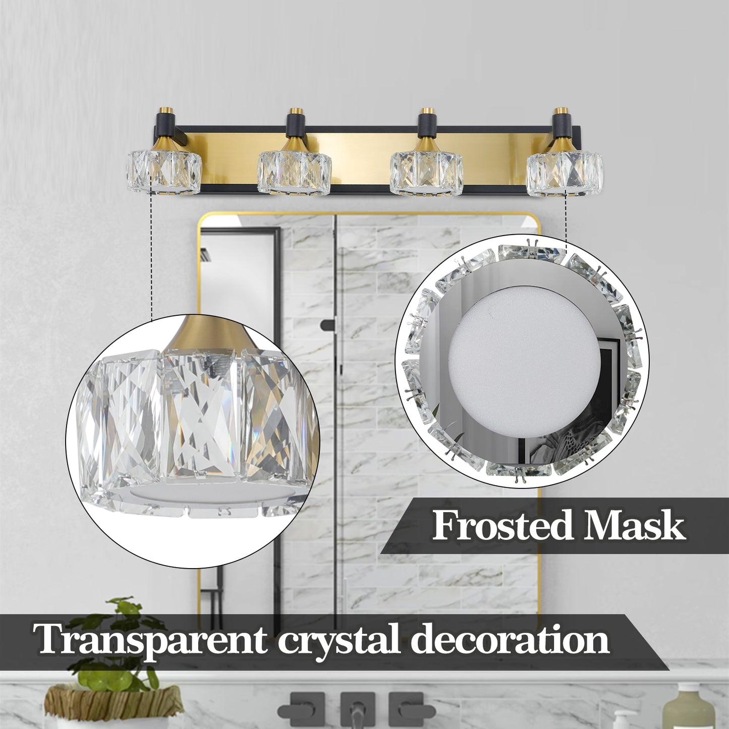 LED 4-Light Modern Crystal Bathroom Vanity Light Over Mirror Bath Wall Lighting  Fixtures