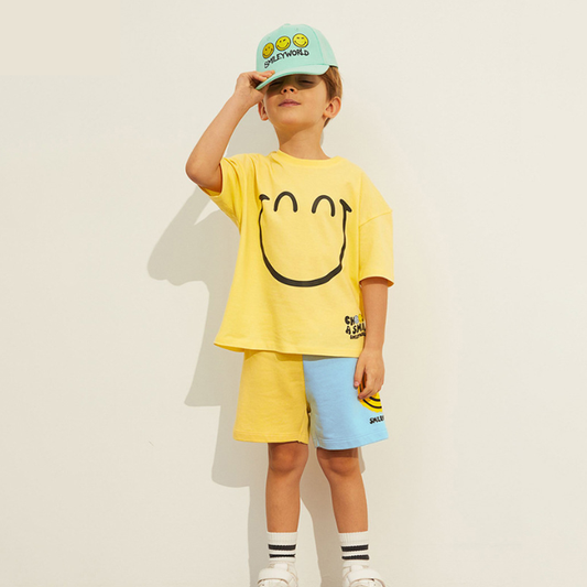 Children T shirt short sleeved color matching cotton children set