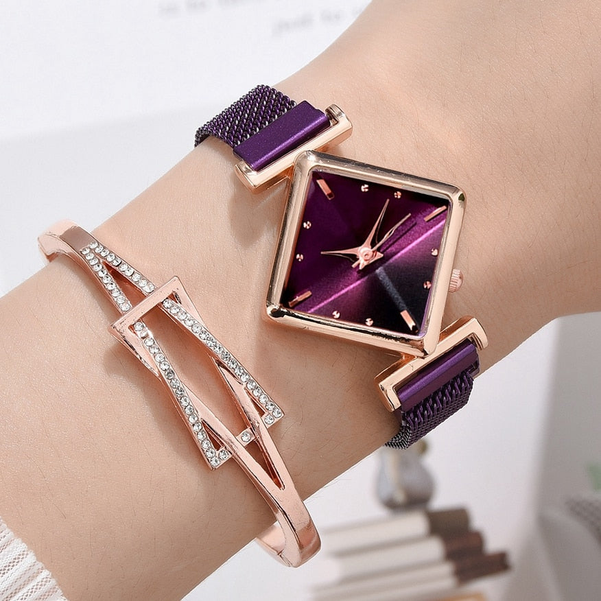 Women Square Watch Luxury Ladies Quartz Magnet Buckle Gradient Color Watches Relogio Feminino For Gift Clock