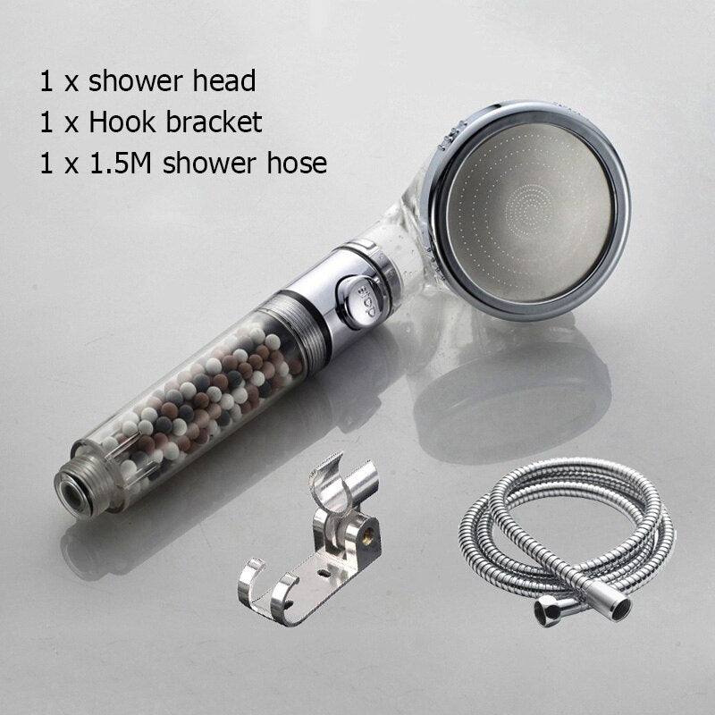 New Tourmaline balls Filter Shower Head Water saving 3 Modes adjustable SPA shower head on/off button high pressure shower