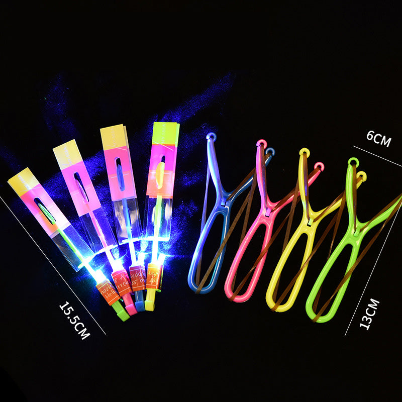 Children's Luminous Slingshot Flying Arrow Flash Flying Sword Catapult Rocket Flying Bamboo Dragonfly Square Night Market Stall Toy 10pcs