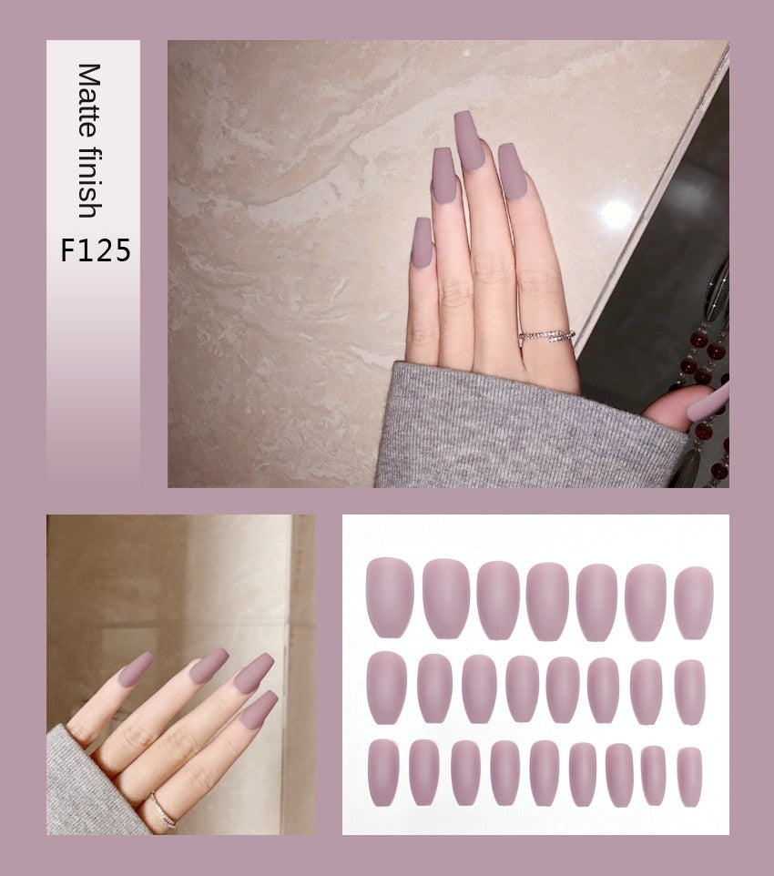 Nail Art Fake Nails Stiletto Tips Clear Press on Long False with Glue Coffin Stick Display Full Cover Artificial Designs Matte