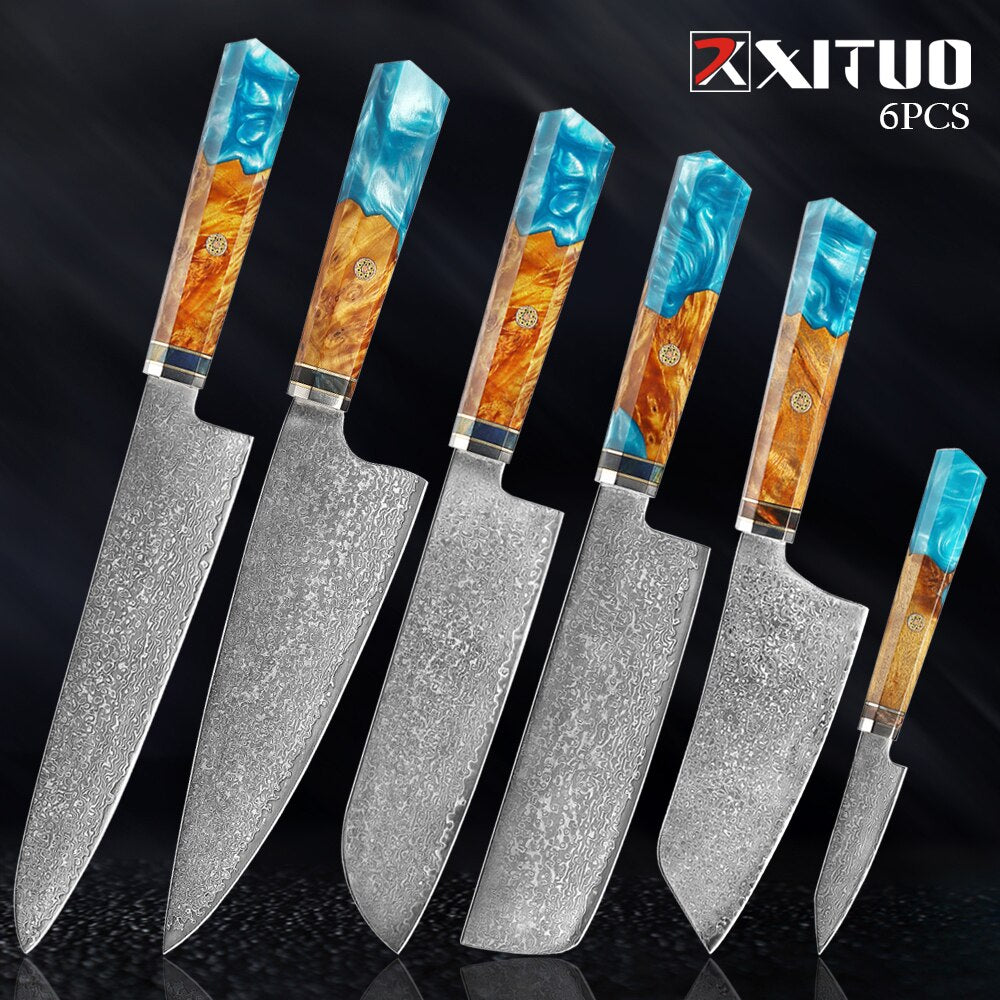 XITUO Damascus Knife Set Kitchen Knife Damascus Steel VG10 Chef Knife Santoku Knives Japanese Knife Home kitchen tools best gift