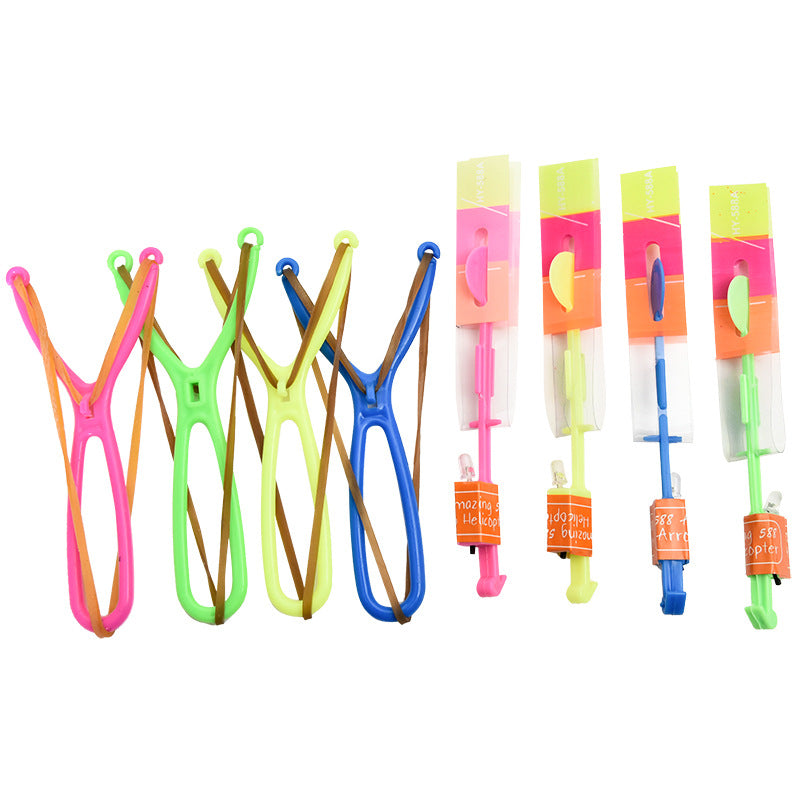 Children's Luminous Slingshot Flying Arrow Flash Flying Sword Catapult Rocket Flying Bamboo Dragonfly Square Night Market Stall Toy 10pcs