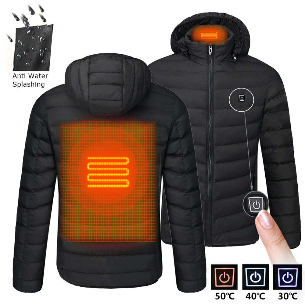 Men Winter Warm USB Heating Jackets Smart Thermostat Pure Color Hooded Heated Clothing Waterproof  Warm Jackets