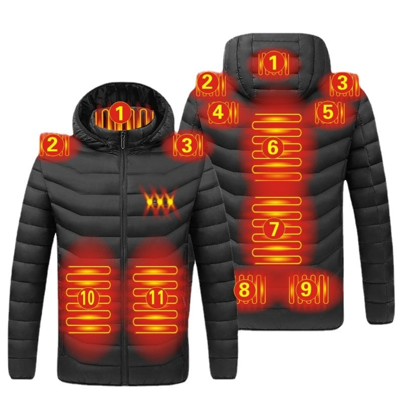 Men Winter Warm USB Heating Jackets Smart Thermostat Pure Color Hooded Heated Clothing Waterproof  Warm Jackets