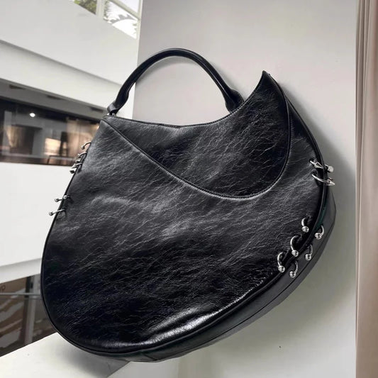 Vintage Half Moon Bags For Women Luxury Designer Handbag Purses  New In PU Oil Wax Leather Ring Large Capacity Slim Shoulder