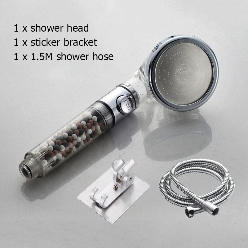 New Tourmaline balls Filter Shower Head Water saving 3 Modes adjustable SPA shower head on/off button high pressure shower