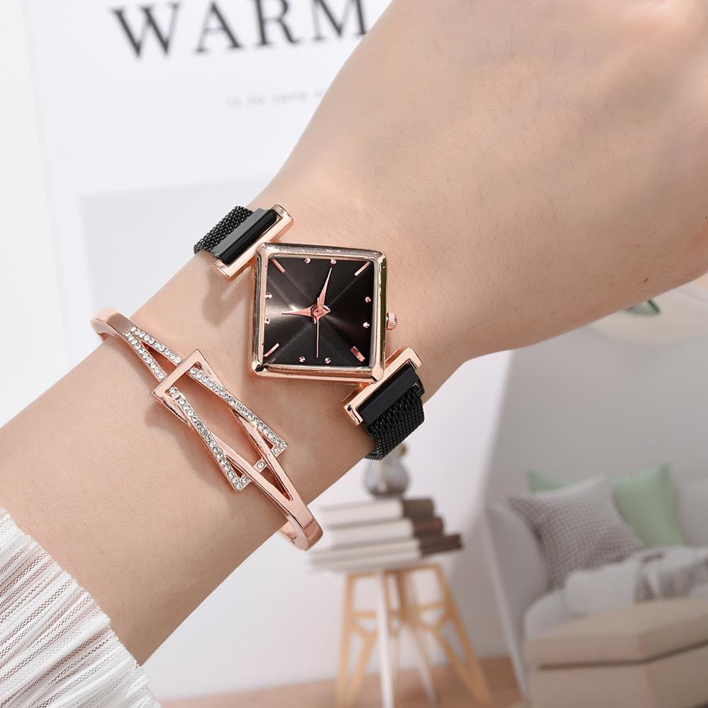 Women Square Watch Luxury Ladies Quartz Magnet Buckle Gradient Color Watches Relogio Feminino For Gift Clock