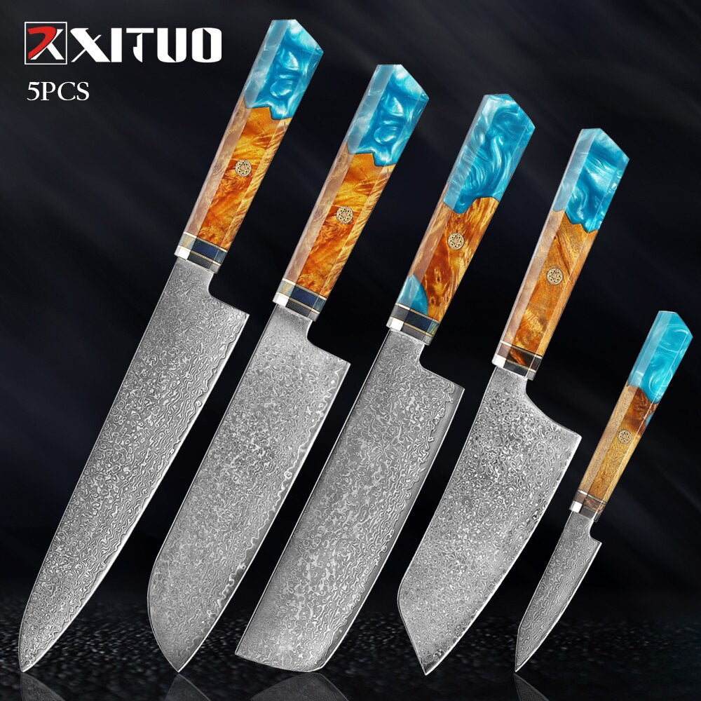 XITUO Damascus Knife Set Kitchen Knife Damascus Steel VG10 Chef Knife Santoku Knives Japanese Knife Home kitchen tools best gift