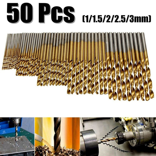 50Pcs Titanium Coated Drill Bits HSS High Speed Steel Drill Bits Set Tool High Quality Power Tools 1/1.5/2/2.5/3mm